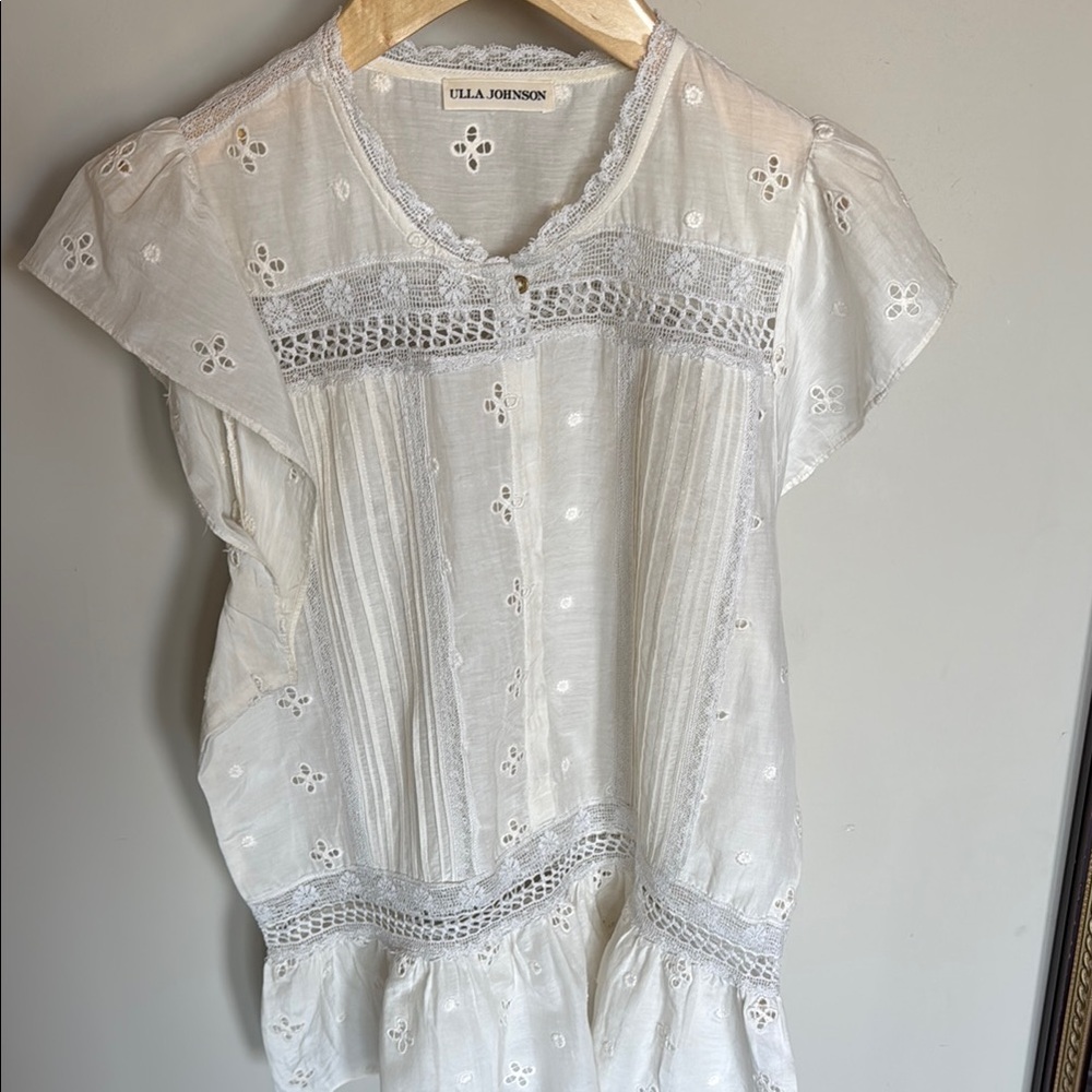 Ulla Johnson White Pleated Cap Sleeve Blouse - Picture 5 of 5